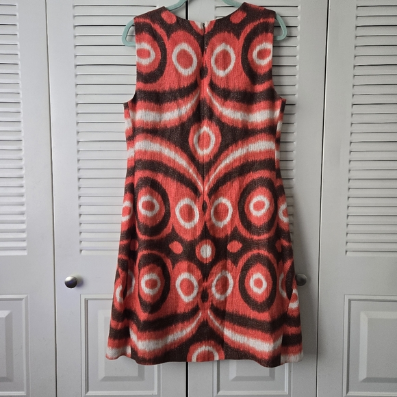 TORY BURCH Linen Shift Women Dress Coral Brown Metallic Geometric Size 12 #215 - Picture 2 of 9